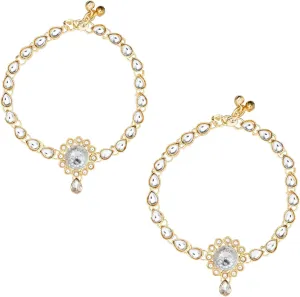 I Jewels Gold Plated Indian Wedding Bollywood Kundan Payal Anklets Jewellery for Women (A019W)