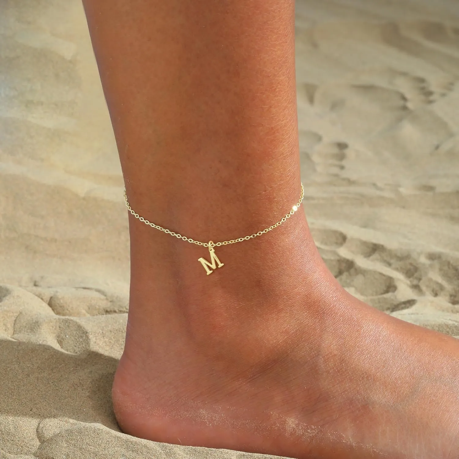 Initial Anklet for Women 14K Gold Plated Waterproof Anklets Trendy Summer Beach A-Z Letter Ankle Bracelet Jewelry for Gift