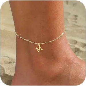 Initial Anklet for Women 14K Gold Plated Waterproof Anklets Trendy Summer Beach A-Z Letter Ankle Bracelet Jewelry for Gift