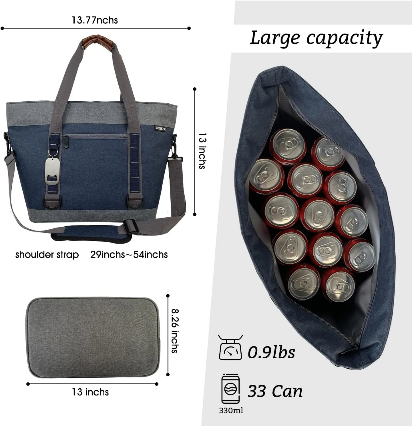 Insulated Cooler Bag, Large Insulated Bag, Reusable Shopping Bags, Leakproof Soft Cooler with BagsBottle Opener, Suitable for Supermarket Shopping, Travel,Beach,Family Picnic,Camping