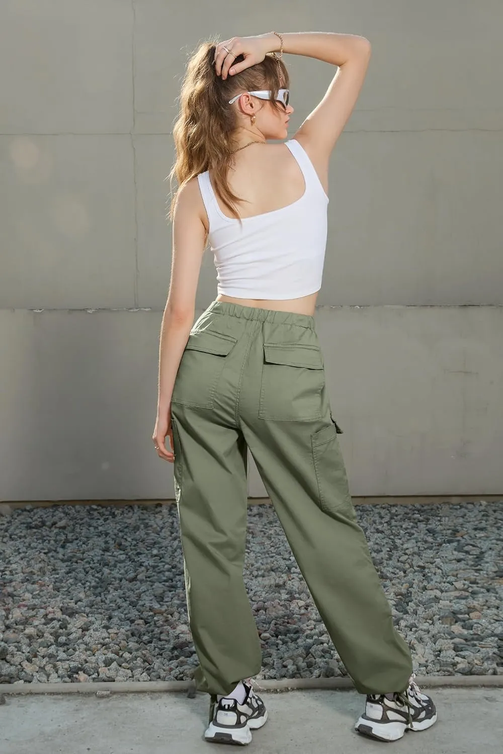 IVIR Cargo Pants Women Parachute Pants for Women Baggy High Waisted Pants with 6 Pockets Y2K Streetwear Joggers Trousers