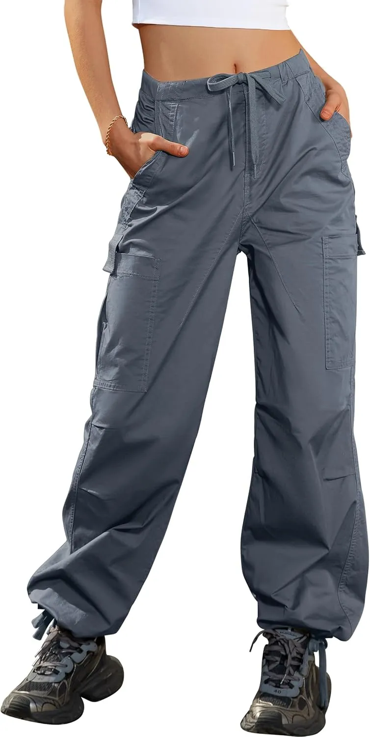 IVIR Cargo Pants Women Parachute Pants for Women Baggy High Waisted Pants with 6 Pockets Y2K Streetwear Joggers Trousers