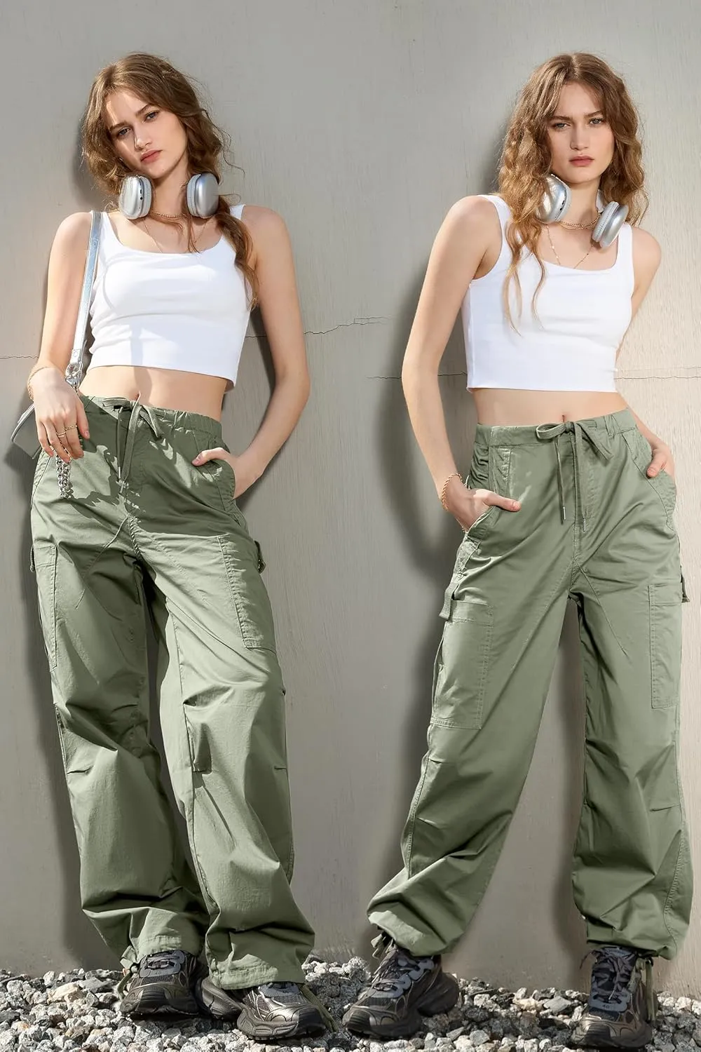 IVIR Cargo Pants Women Parachute Pants for Women Baggy High Waisted Pants with 6 Pockets Y2K Streetwear Joggers Trousers