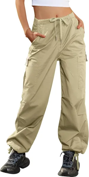 IVIR Cargo Pants Women Parachute Pants for Women Baggy High Waisted Pants with 6 Pockets Y2K Streetwear Joggers Trousers
