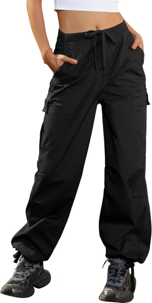 IVIR Cargo Pants Women Parachute Pants for Women Baggy High Waisted Pants with 6 Pockets Y2K Streetwear Joggers Trousers