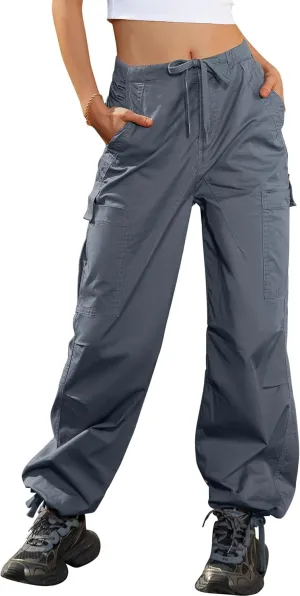 IVIR Cargo Pants Women Parachute Pants for Women Baggy High Waisted Pants with 6 Pockets Y2K Streetwear Joggers Trousers