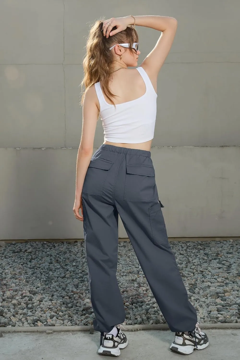 IVIR Cargo Pants Women Parachute Pants for Women Baggy High Waisted Pants with 6 Pockets Y2K Streetwear Joggers Trousers