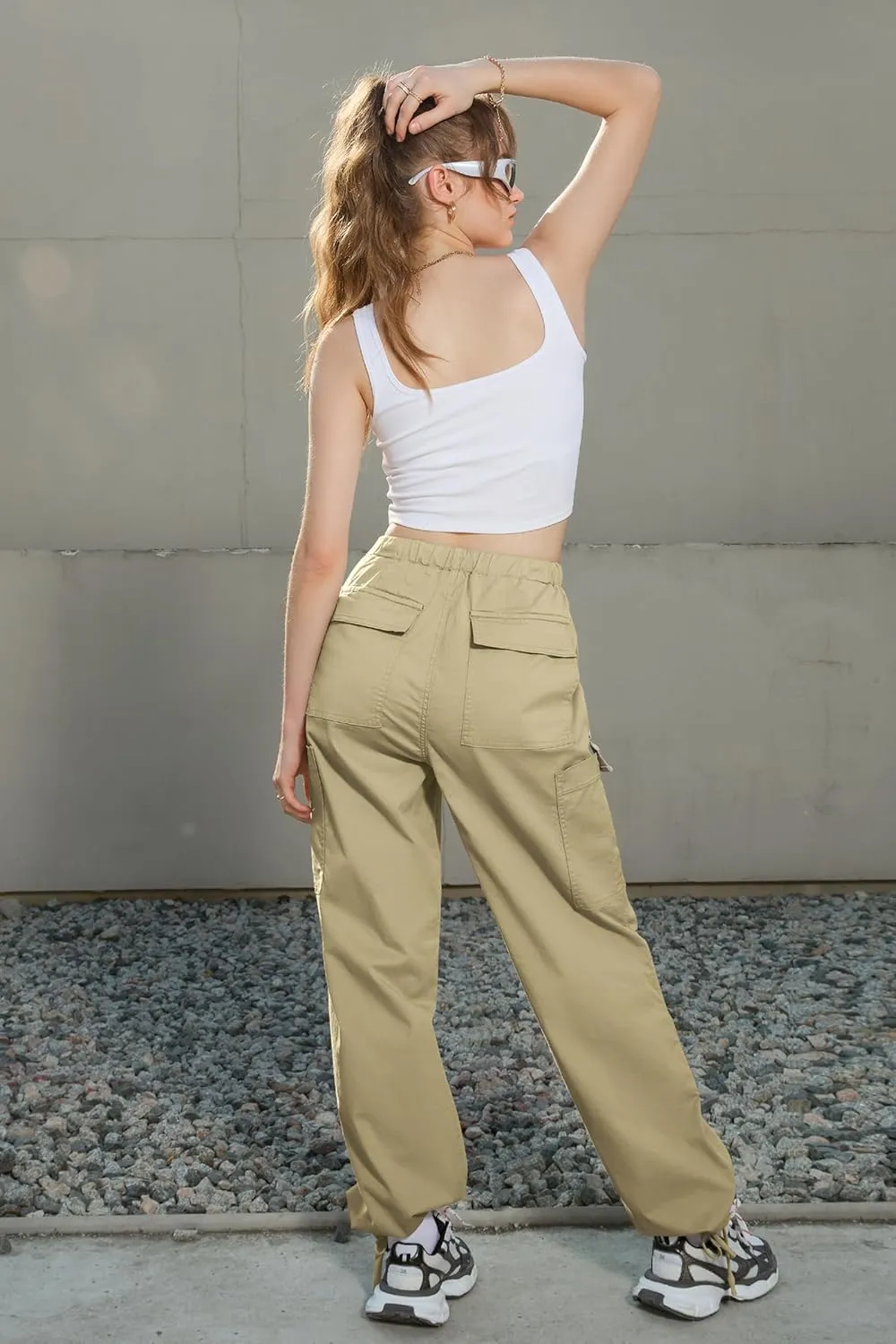 IVIR Cargo Pants Women Parachute Pants for Women Baggy High Waisted Pants with 6 Pockets Y2K Streetwear Joggers Trousers