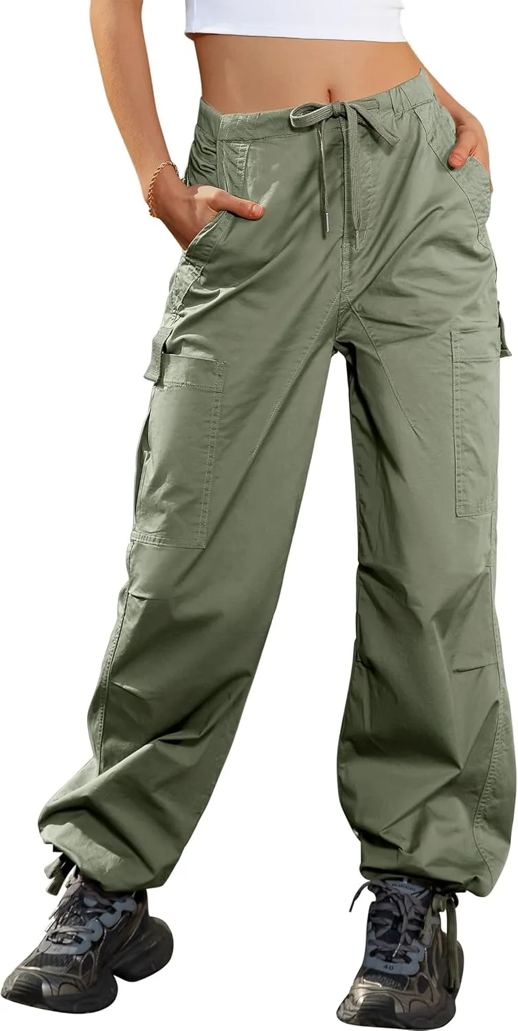IVIR Cargo Pants Women Parachute Pants for Women Baggy High Waisted Pants with 6 Pockets Y2K Streetwear Joggers Trousers