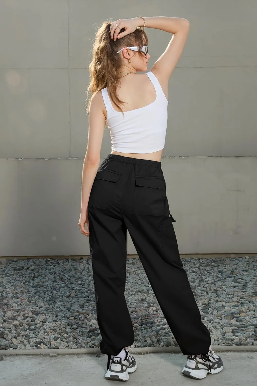 IVIR Cargo Pants Women Parachute Pants for Women Baggy High Waisted Pants with 6 Pockets Y2K Streetwear Joggers Trousers