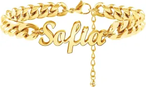Jecivila Personalized Cuban Link Anklets for Women 18K Gold Plate Name Anklet with Initials Customized Ankle Bracelets for Women Girls 8.7-10.7