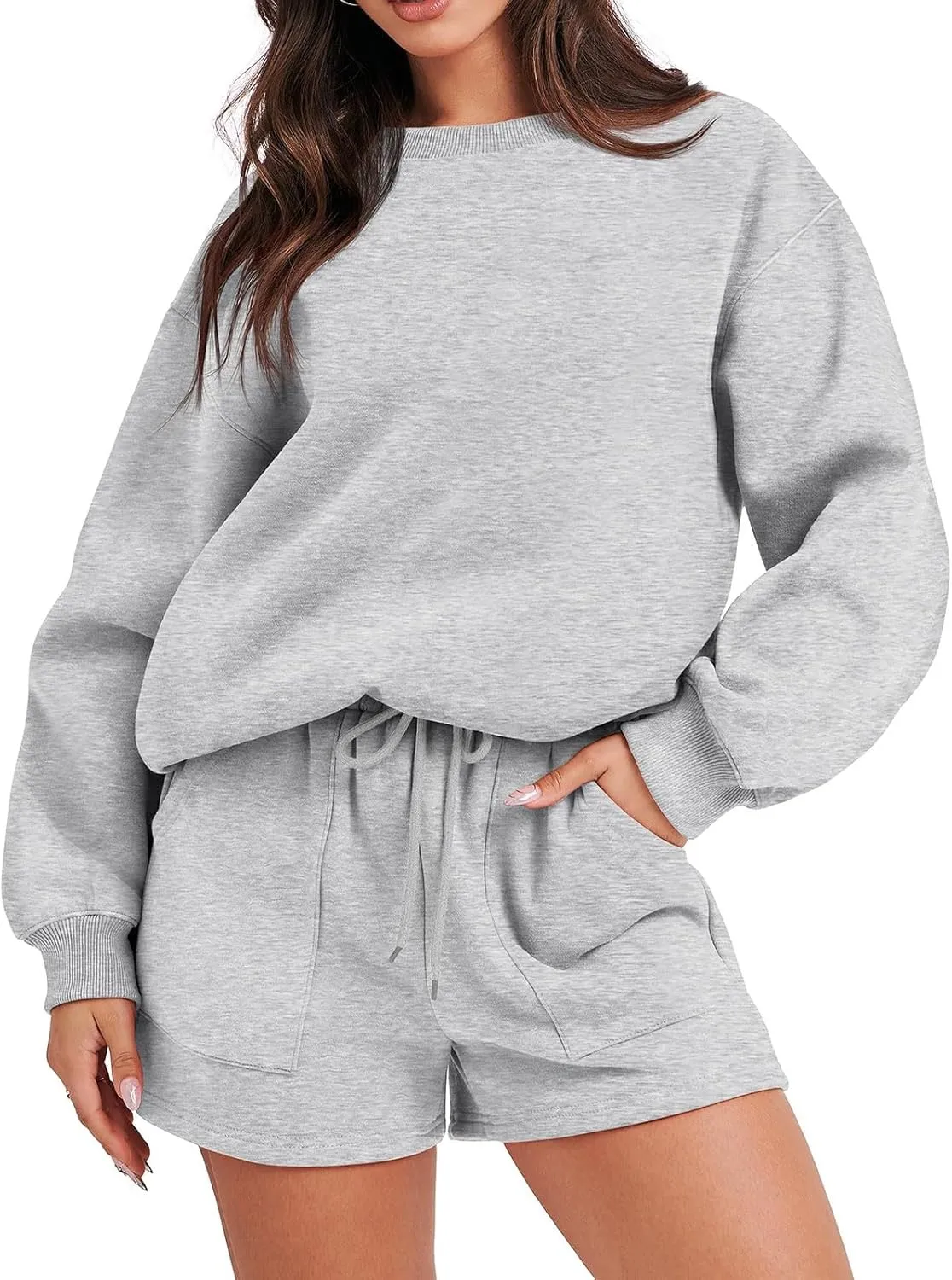 jovati Women 2 Piece Outfits Fall Workout Sets Sweatsuit Oversized Sweatshirt Shorts Lounge Sets 2023 Trendy Preppy Clothes