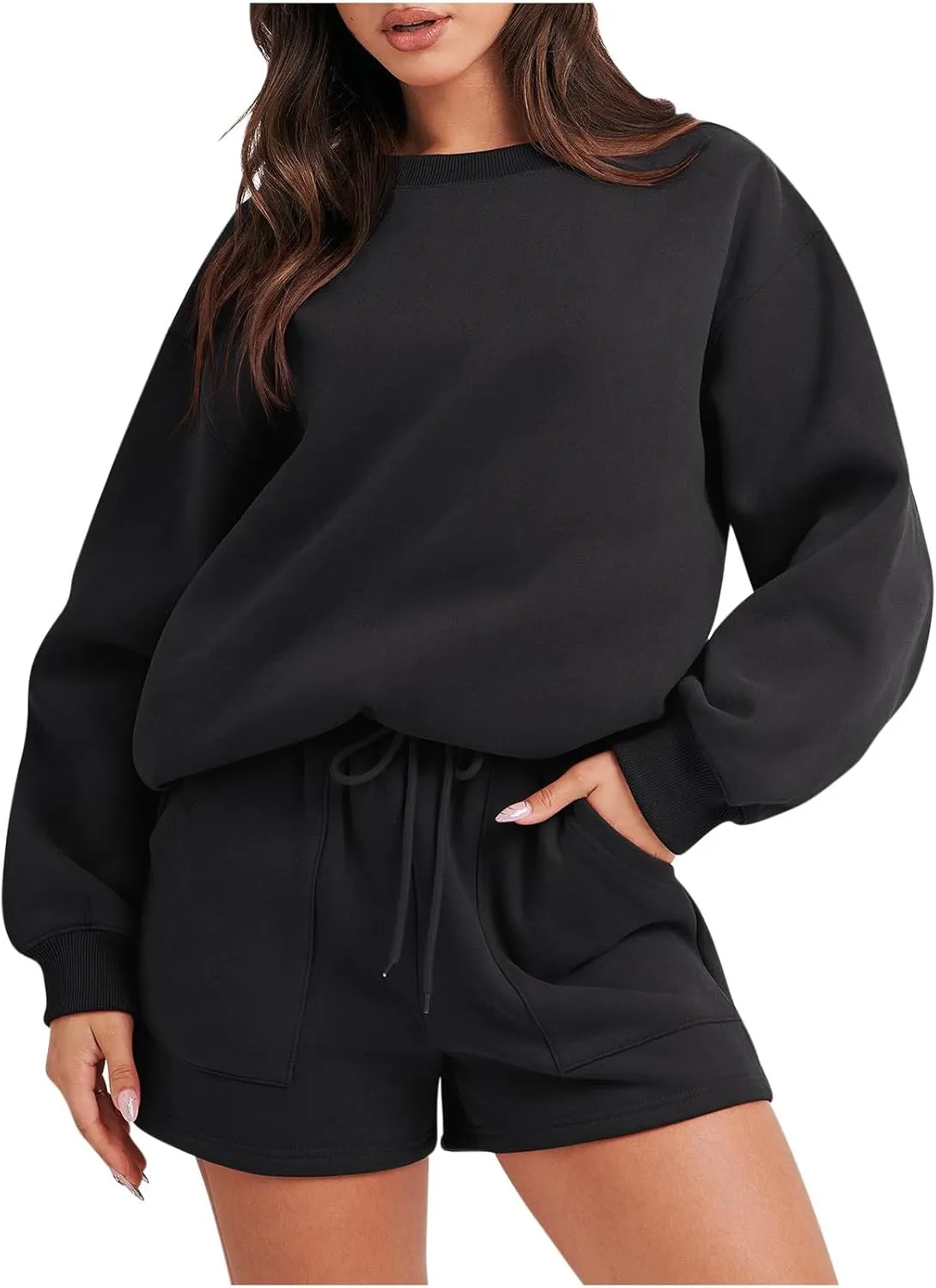 jovati Women 2 Piece Outfits Fall Workout Sets Sweatsuit Oversized Sweatshirt Shorts Lounge Sets 2023 Trendy Preppy Clothes