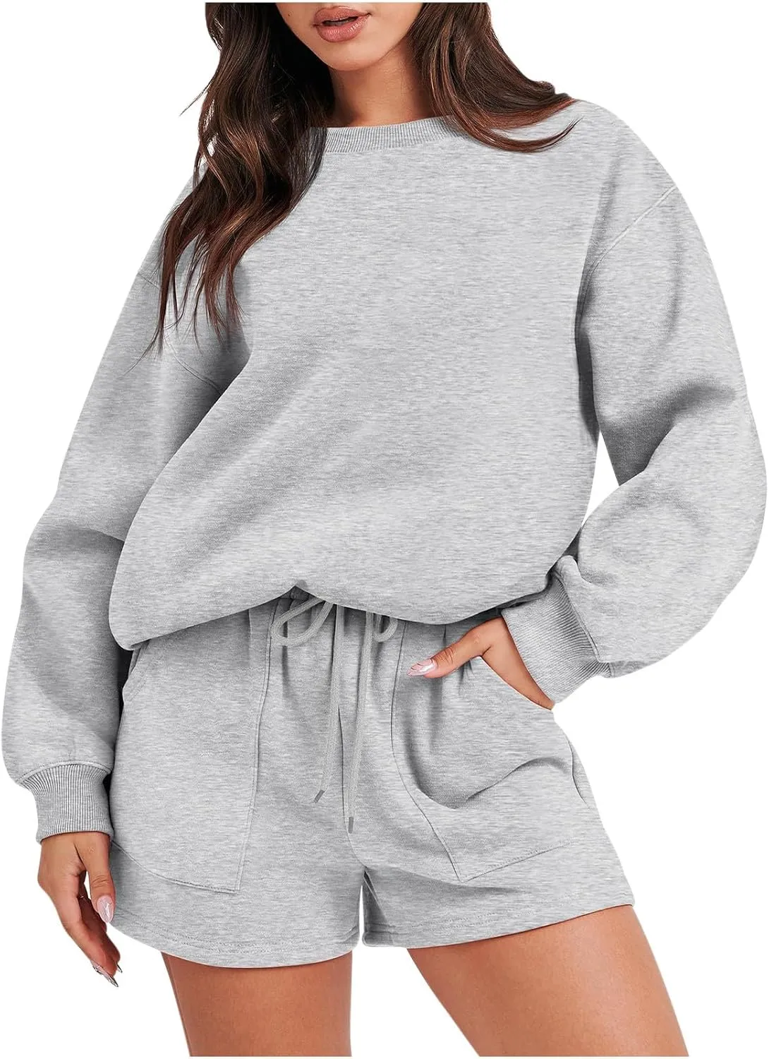 jovati Women 2 Piece Outfits Fall Workout Sets Sweatsuit Oversized Sweatshirt Shorts Lounge Sets 2023 Trendy Preppy Clothes