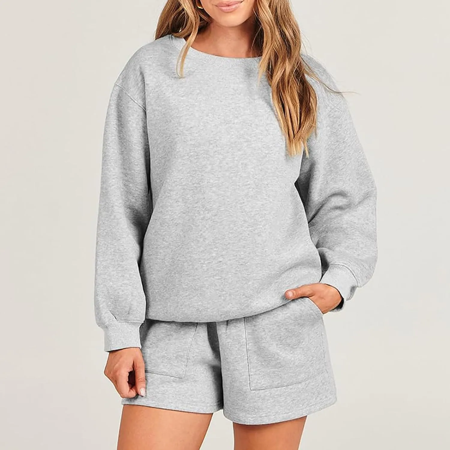 jovati Women 2 Piece Outfits Fall Workout Sets Sweatsuit Oversized Sweatshirt Shorts Lounge Sets 2023 Trendy Preppy Clothes
