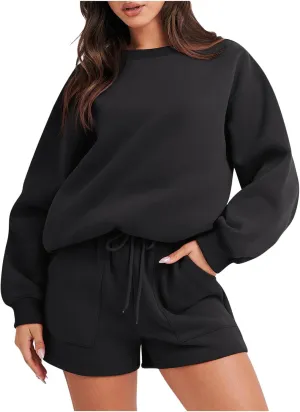 jovati Women 2 Piece Outfits Fall Workout Sets Sweatsuit Oversized Sweatshirt Shorts Lounge Sets 2023 Trendy Preppy Clothes