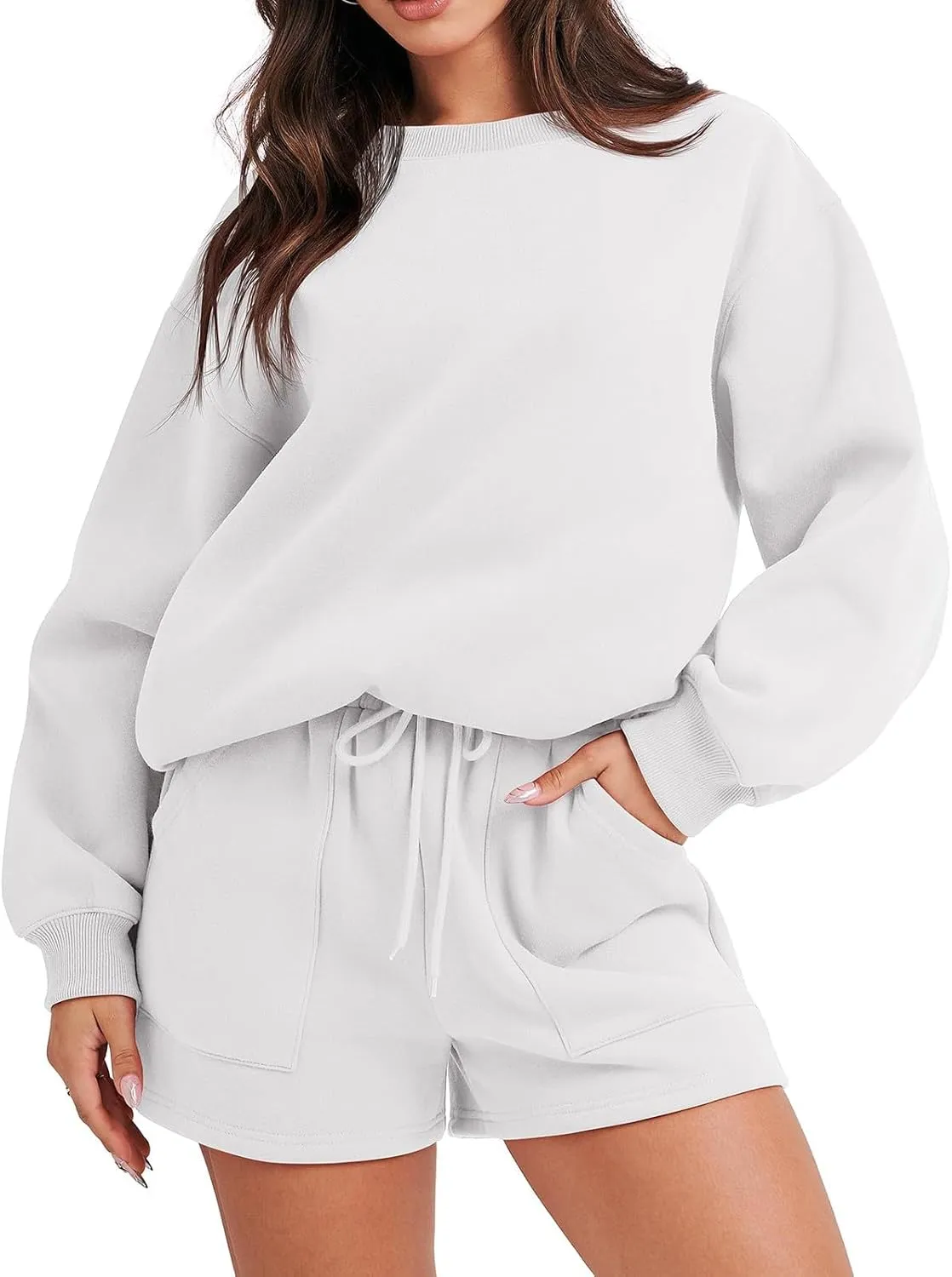 jovati Women 2 Piece Outfits Fall Workout Sets Sweatsuit Oversized Sweatshirt Shorts Lounge Sets 2023 Trendy Preppy Clothes