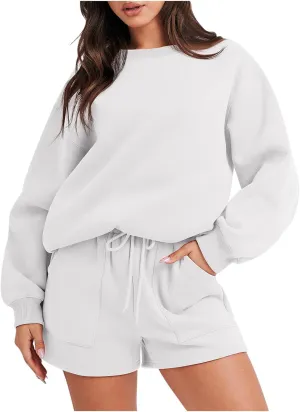 jovati Women 2 Piece Outfits Fall Workout Sets Sweatsuit Oversized Sweatshirt Shorts Lounge Sets 2023 Trendy Preppy Clothes