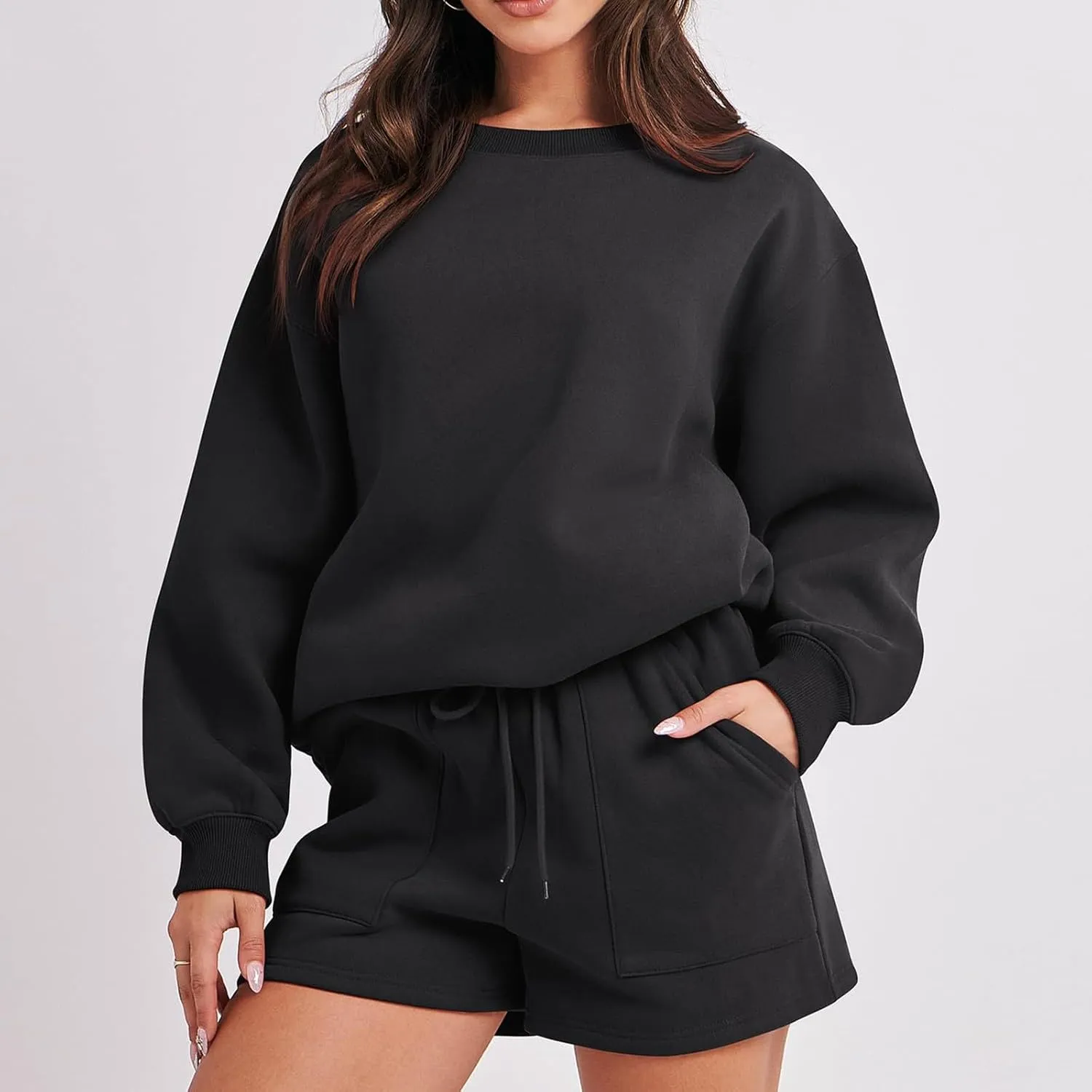 jovati Women 2 Piece Outfits Fall Workout Sets Sweatsuit Oversized Sweatshirt Shorts Lounge Sets 2023 Trendy Preppy Clothes