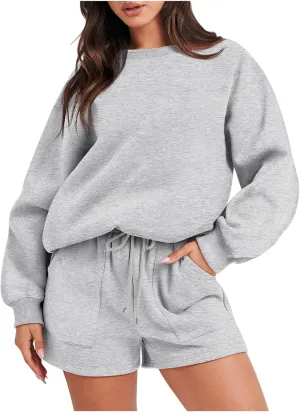 jovati Women 2 Piece Outfits Fall Workout Sets Sweatsuit Oversized Sweatshirt Shorts Lounge Sets 2023 Trendy Preppy Clothes