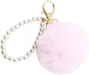 jtkdxqs Soft Pom Pom Key Chains Bag Accessory Puff Ball Key Ring with Pearl Wristlet Bracelet Keychain for Women