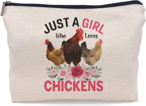 Just A Girl Who Loves Chickens Makeup Bag,Chickens Zipper Travel Toiletry Cute Cosmetic Bag Pouch Bags for Women,Funny Farm Chicken Lovers Gifts for Girls Valentine's Day Bestiem Friend