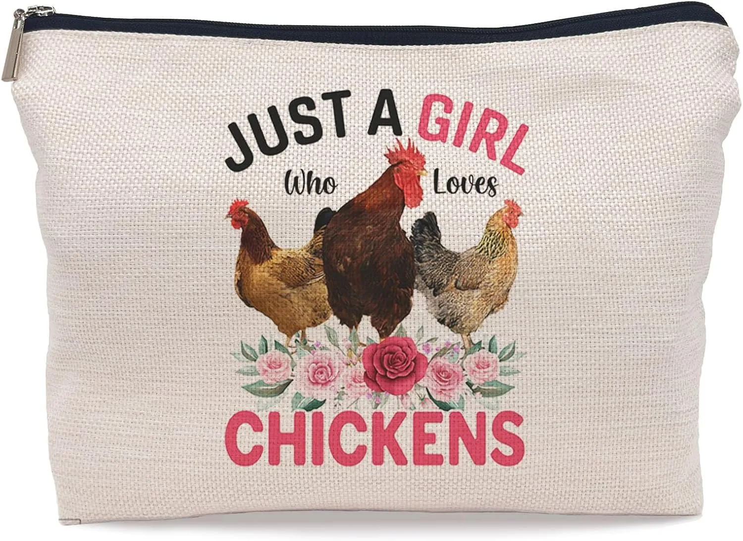 Just A Girl Who Loves Chickens Makeup Bag,Chickens Zipper Travel Toiletry Cute Cosmetic Bag Pouch Bags for Women,Funny Farm Chicken Lovers Gifts for Girls Valentine's Day Bestiem Friend