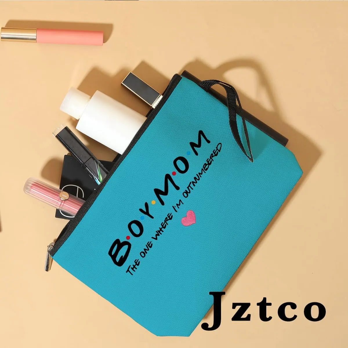 Jztco Boy Mama Makeup Bag, Baby Shower Gifts for Mom First Time, Christmas Birthday Unique Cosmetic Bag Funny Mothers Day, New Mom Gifts - Boy Mama The One Where I'm Outnumbered, Blue