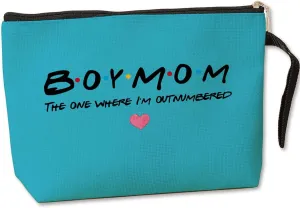 Jztco Boy Mama Makeup Bag, Baby Shower Gifts for Mom First Time, Christmas Birthday Unique Cosmetic Bag Funny Mothers Day, New Mom Gifts - Boy Mama The One Where I'm Outnumbered, Blue