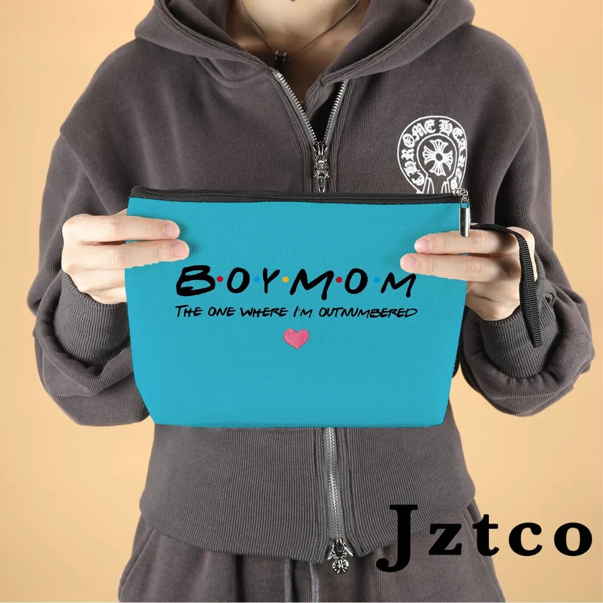 Jztco Boy Mama Makeup Bag, Baby Shower Gifts for Mom First Time, Christmas Birthday Unique Cosmetic Bag Funny Mothers Day, New Mom Gifts - Boy Mama The One Where I'm Outnumbered, Blue