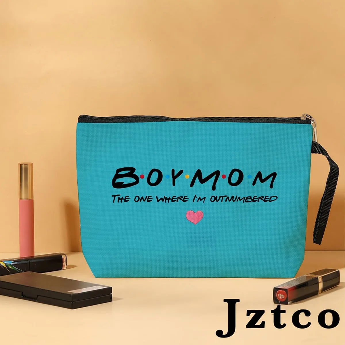 Jztco Boy Mama Makeup Bag, Baby Shower Gifts for Mom First Time, Christmas Birthday Unique Cosmetic Bag Funny Mothers Day, New Mom Gifts - Boy Mama The One Where I'm Outnumbered, Blue