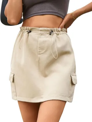Kinkia Women's High Waist Drawstring Workout Skirt Summer Mini Shorts Skorts with Pocket