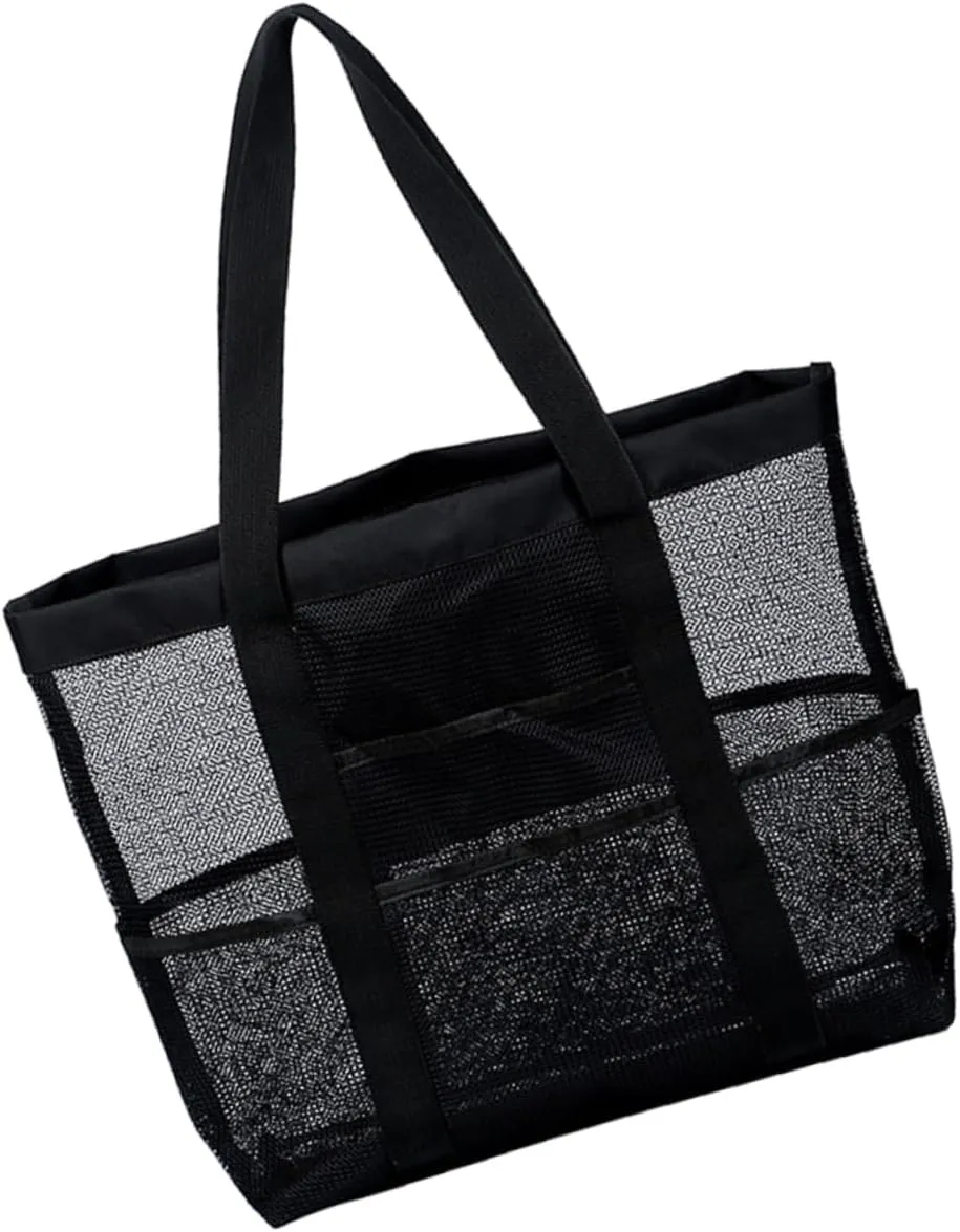 Kisangel Foldable Mesh Beach Tote Bag Travel Bags for Women w 8 Pockets Mesh Toiletry Bag Portable Beach Bag Strong Sturdy Fashion Design