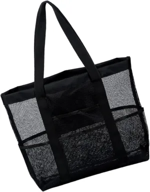 Kisangel Foldable Mesh Beach Tote Bag Travel Bags for Women w 8 Pockets Mesh Toiletry Bag Portable Beach Bag Strong Sturdy Fashion Design