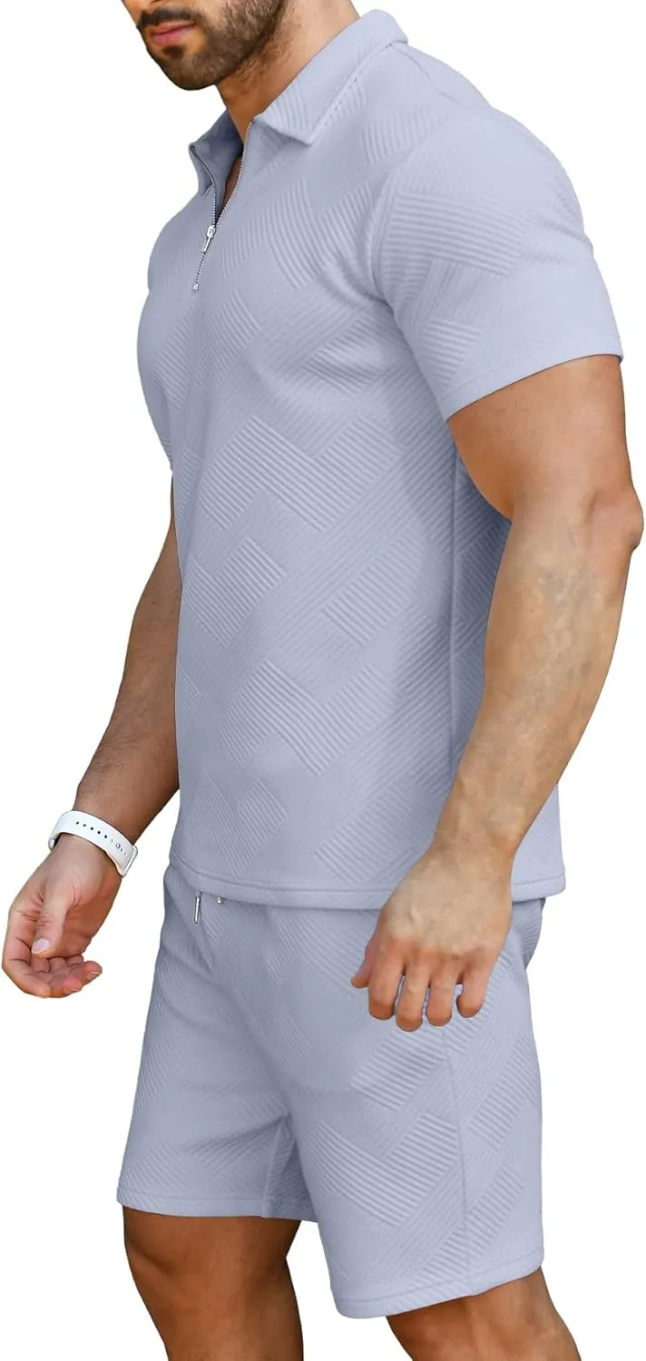 KUYIGO Men's Polo Shirt and Shorts Set Summer Outfits Fashion Casual Short Sleeve Suit for Men 2 Piece Tracksuit