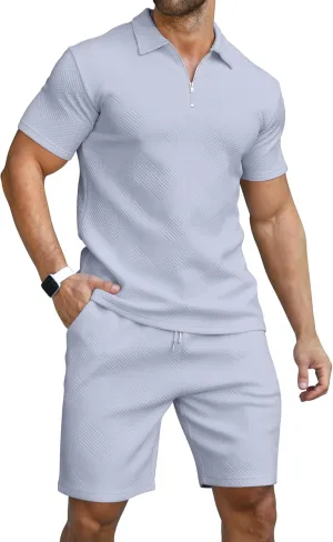 KUYIGO Men's Polo Shirt and Shorts Set Summer Outfits Fashion Casual Short Sleeve Suit for Men 2 Piece Tracksuit