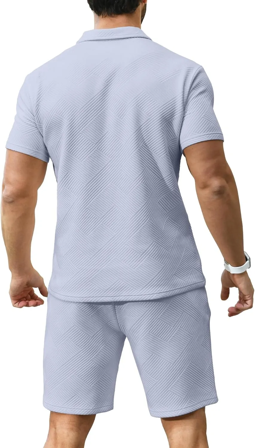 KUYIGO Men's Polo Shirt and Shorts Set Summer Outfits Fashion Casual Short Sleeve Suit for Men 2 Piece Tracksuit