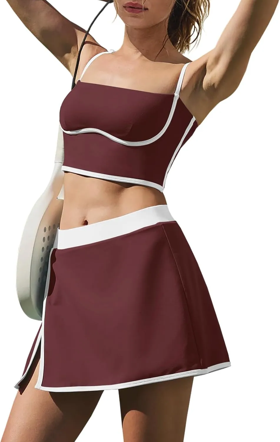 LAMISSCHE Tennis Skirt Sets Women 2 Piece Outfits Yoga Workout Set Skirt and Top Set with Built in Bra & Shorts