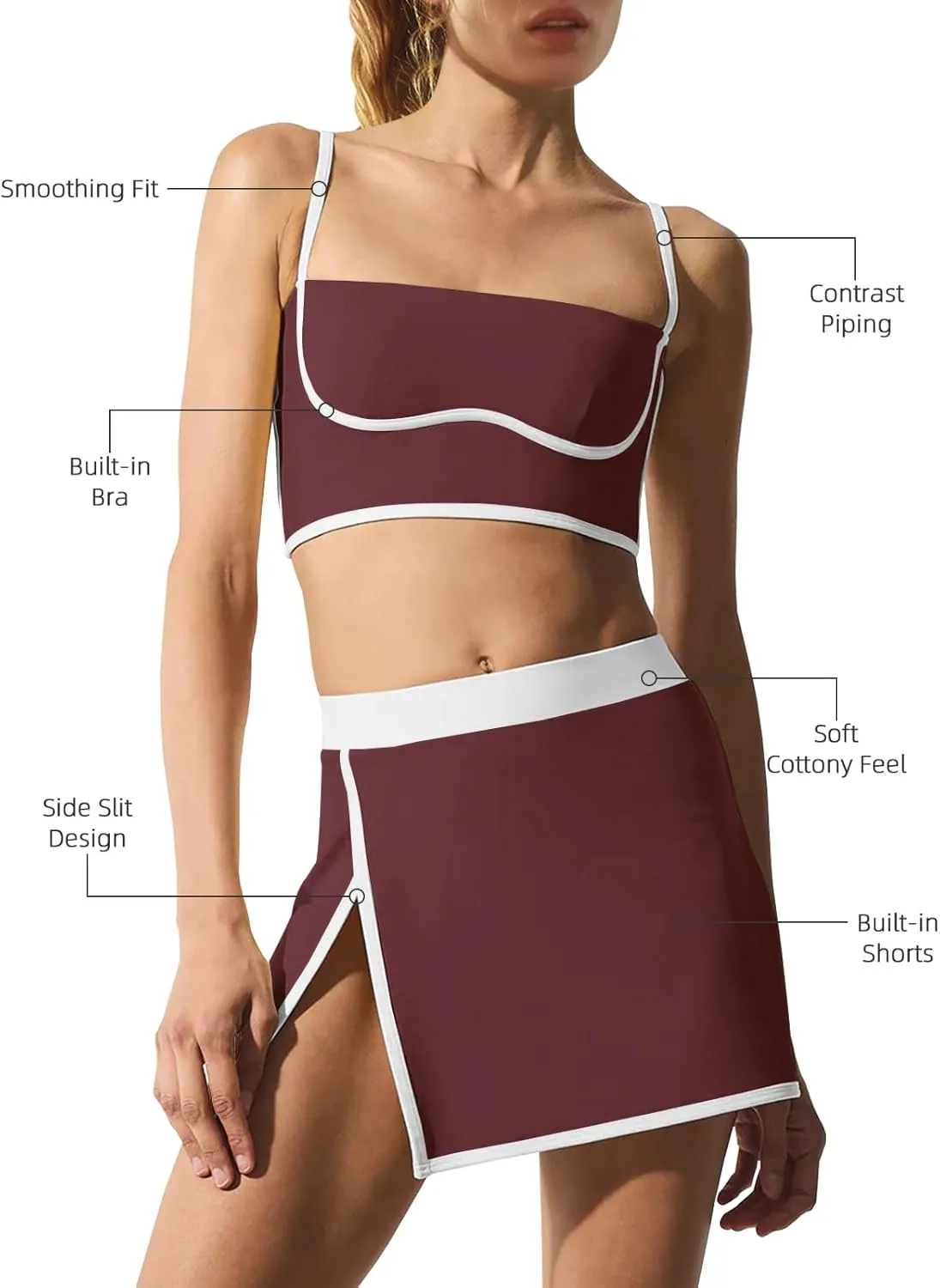 LAMISSCHE Tennis Skirt Sets Women 2 Piece Outfits Yoga Workout Set Skirt and Top Set with Built in Bra & Shorts