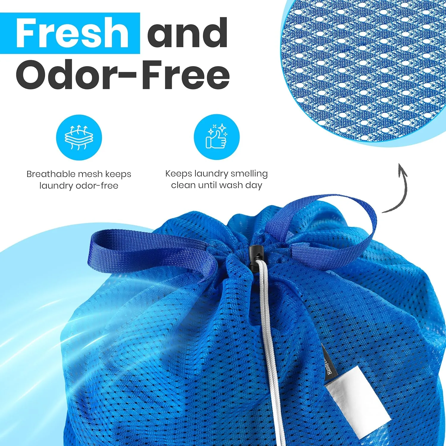 Large Mesh Laundry Bag - Carry Handles, Secure Drawstring Closure, Machine Washable, Spacious Storage, Durable Soft Mesh Net Material, College Dorm, Camp, Laundromat. (Blue)