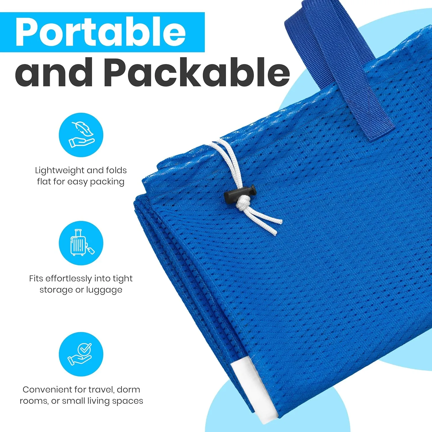 Large Mesh Laundry Bag - Carry Handles, Secure Drawstring Closure, Machine Washable, Spacious Storage, Durable Soft Mesh Net Material, College Dorm, Camp, Laundromat. (Blue)
