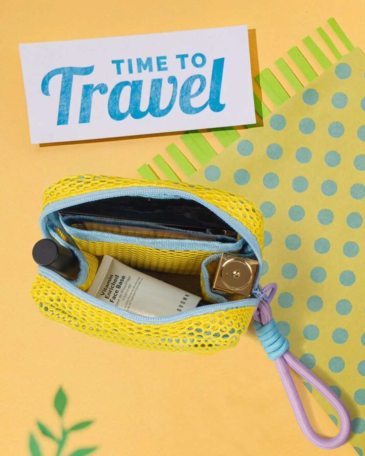 LETGO Mesh Makeup Bag Mesh Cosmetic Bag Travel Toiletry Bag Pouch with Zipper Mini Cute Makeup Cosmetic Travel Toiletry Purse Bag for Travel Accessories (Yellow)