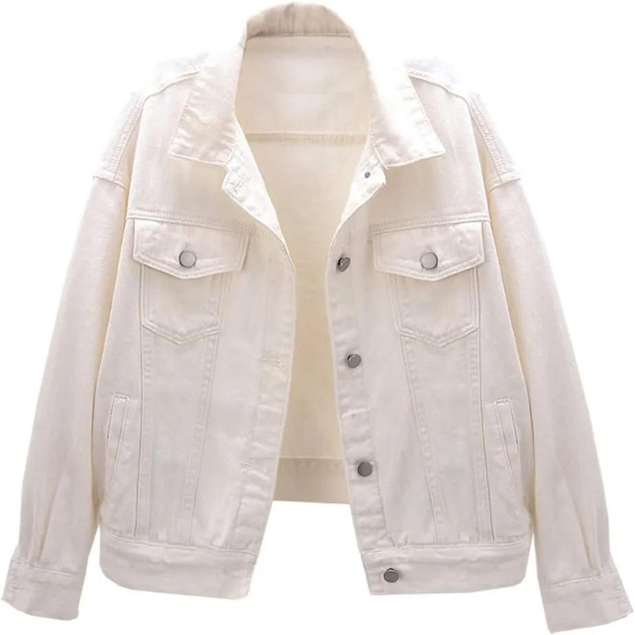 LifeShe Women's Basic Button Down Denim Jean Jacket Coat