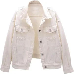 LifeShe Women's Basic Button Down Denim Jean Jacket Coat