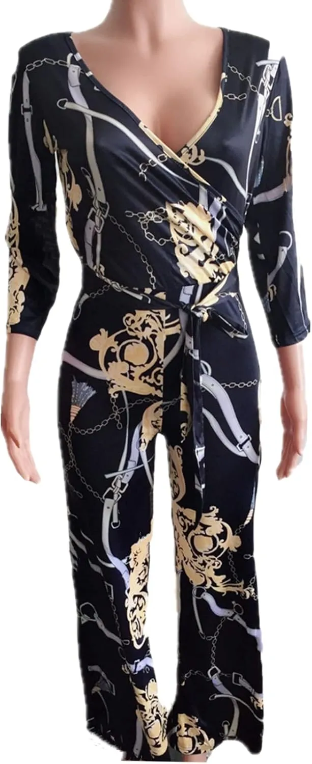 Lisa Colly Women's Summer Floral Print Wide Leg Jumpsuits Casual Beach Rompers Long Pants