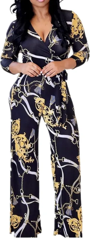 Lisa Colly Women's Summer Floral Print Wide Leg Jumpsuits Casual Beach Rompers Long Pants