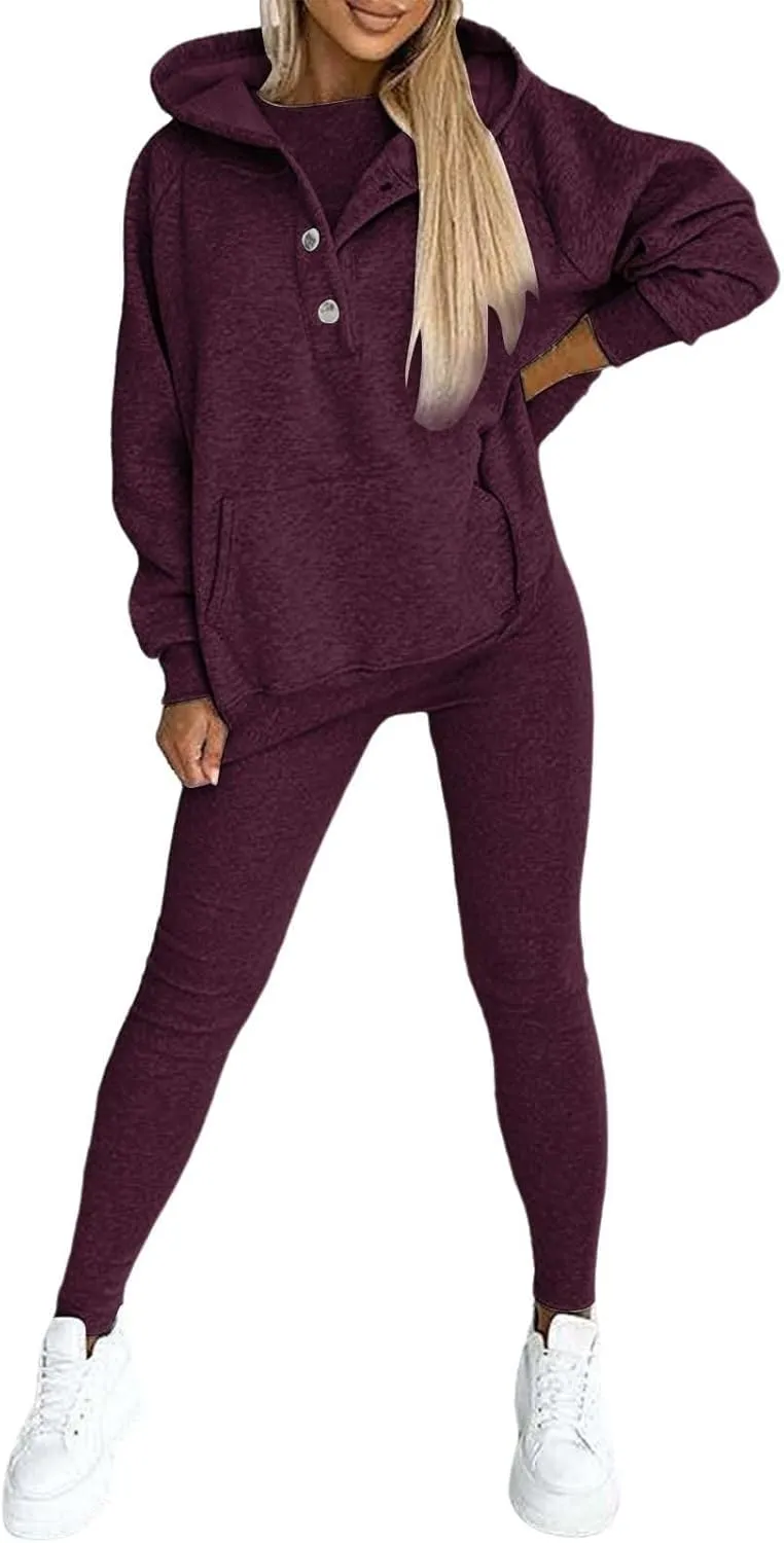 Lounge Sets for Women - 2 Piece Button Thick Outfits Sweatsuit Hoodies with Pants Fall Jogging Track Suits for Women