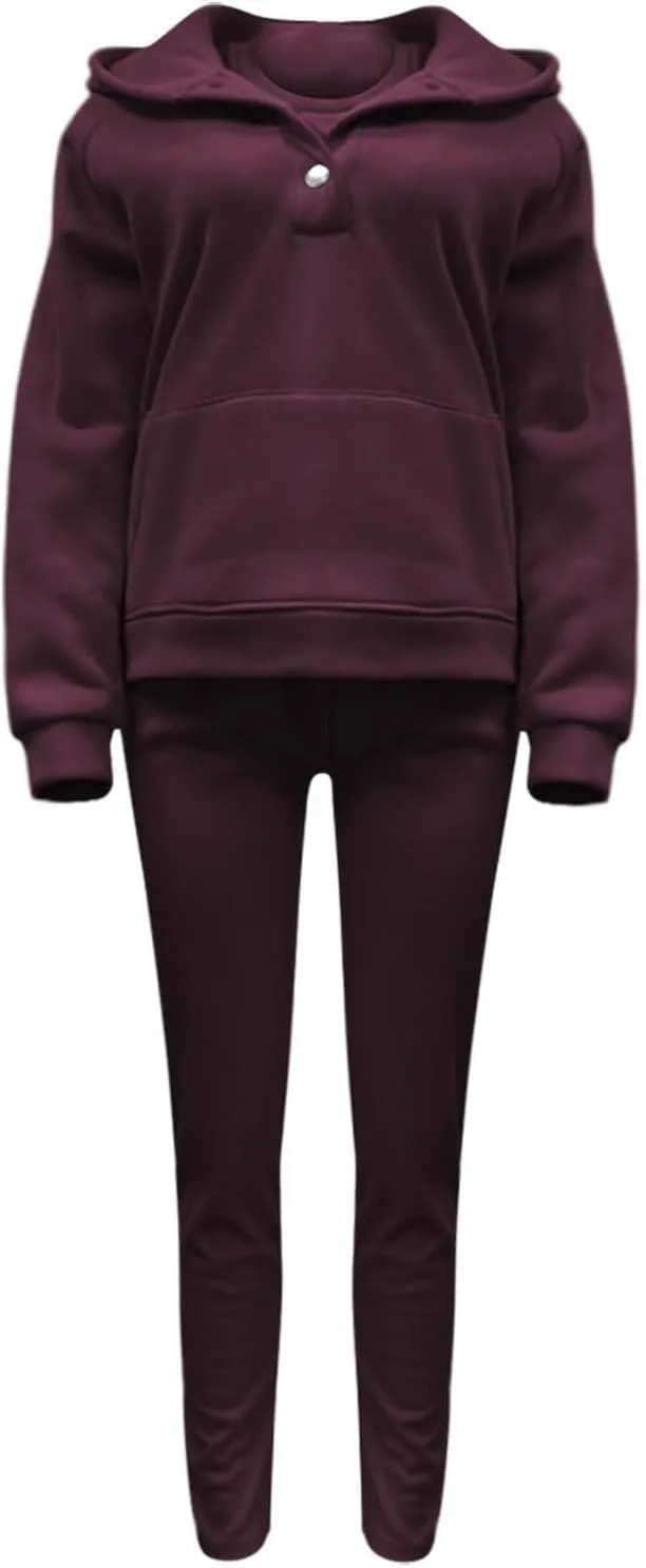 Lounge Sets for Women - 2 Piece Button Thick Outfits Sweatsuit Hoodies with Pants Fall Jogging Track Suits for Women