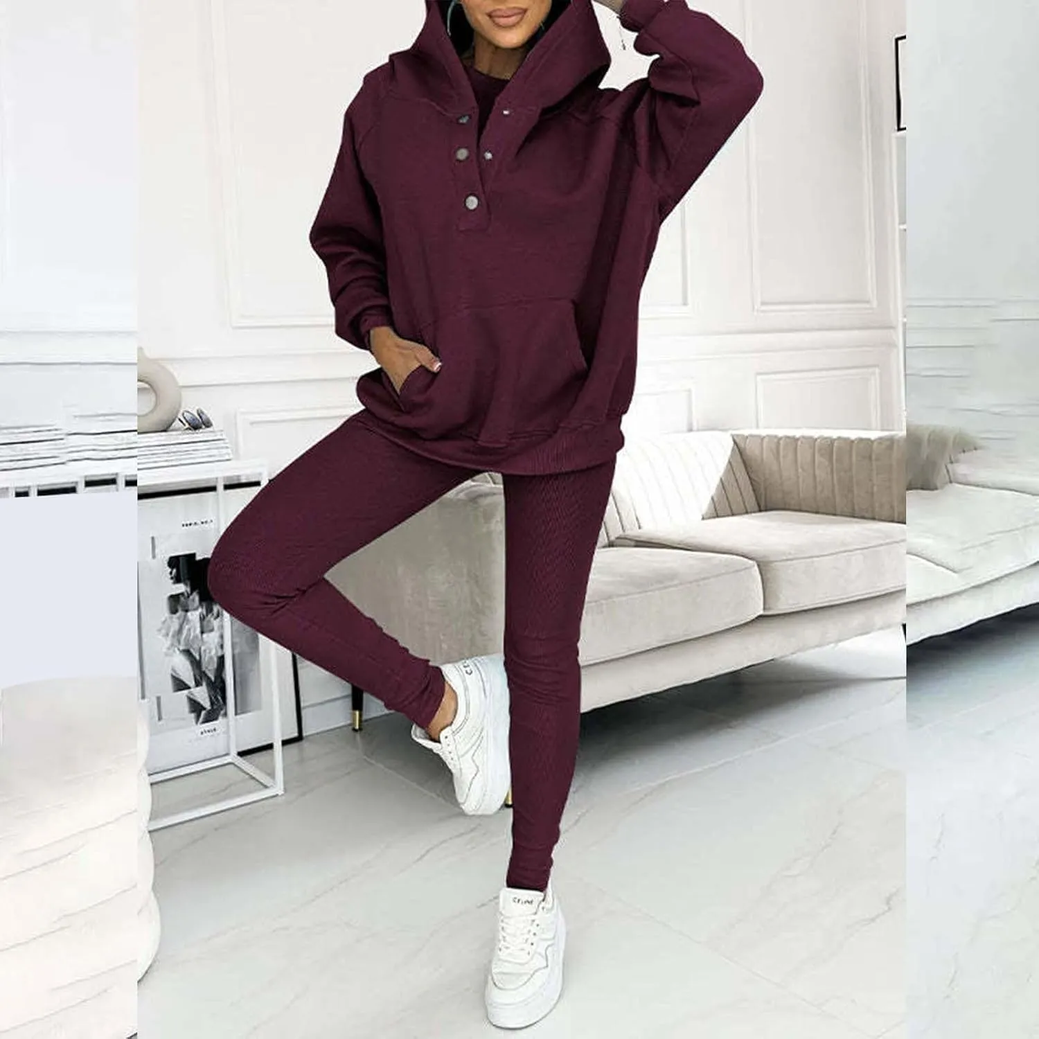 Lounge Sets for Women - 2 Piece Button Thick Outfits Sweatsuit Hoodies with Pants Fall Jogging Track Suits for Women