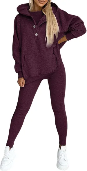 Lounge Sets for Women - 2 Piece Button Thick Outfits Sweatsuit Hoodies with Pants Fall Jogging Track Suits for Women